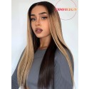 YOOWIGS Ombre Color Long Straight Human Hair 13x6 HD Lace Frontal Wig Deep Parting 360 HD Lace Frontal Wigs Bleached Knots RY006