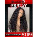 YOOWIGS Black Friday Best Deal Deep Wavy Curly Human Hair Natural Black 13x4 Transparent Lace Frontal Wig 20Inches CS006