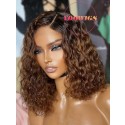 YOOWIGS Best Deal Ombre Brown Deep Wave Curly Short Bob Wig Human Hair 7x5.5 Glueless 007 Lace Wig HD Lace Front Wig BLS18