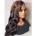 YOOWIGS Ombre Brown Color Highlights Human Hair Deep Parting 13X6 HD Lace Frontal Wig Loose Natural Wavy Pre Plucked Bleached Knots YLC11