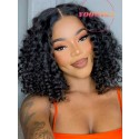 YOOWIGS 100% Human Hair Curly Short Bob Wig 8x6 Glueless 007 Lace Wig HD Lace Front Wig Natural Black CS011