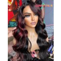 Yoowigs Ombre Burgundy Red Highlight Human Hair 13x6 HD Lace Front Wig Body Wave Glueless RY188