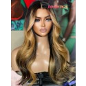 YOOWIGS 100% Virgin Human Hair Ombre Brown Blonde Highlights Color HD Lace Front Wig Body Wave Glueless RY222