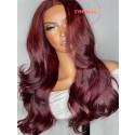YOOWIGS Burgundy 99j Red Color Royal Film HD Lace 13x6 Lace Frontal Human Hair Wigs Bleached Knots LJ035
