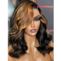Yoowigs Ombre Brown Highlight Human Hair HD Lace Frontal Wig Short Bob Wig Natural Wavy Glueless RY152