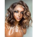 YOOWIGS Natural Hair Style Transparent HD Lace Ombre Brown Short Wave Bob Lace Closure Human Hair Wigs Invisible Preplucked Bleached Knots BLS15