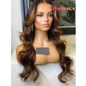 YOOWIGS Brown Highlight Human Hair Magic HD Lace Wig Body Wave Pre Plucked Single Knots YLC9