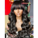 Yoowigs Natural Black Glueless HD Lace Front Wig With Bangs Body Wave Bleached Knots Long Hairstyles RY226