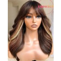 Yoowigs Brown with Front Highlight Color Human Hair HD Lace Frontal Wig With Bangs Glueless RY174