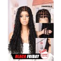 YOOWIGS Boho Knotless Braid Wig HD Full Lace Natural Black Lightweight Goddess Look with Human Hair Curls BRAID01