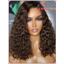 YOOWIGS Royal Film HD Lace Ombre Brown Kinky Curly Short Bob Wig Human Hair HD Full Lace Wig Bleached Knots RY151