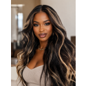 Yoowigs 100% Virgin Human Hair Black With Blonde Highlights Body Wave Wig YL01 