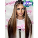 YOOWIGS Silky Straight Sale Highlight Color 18Inch 150 Density HD Lace Front Human Hair Wigs Preplucked Pre bleached with Natural Baby Hair BLS6