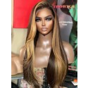 YOOWIGS 100% Virgin Human Hair Natural Straight Ombre Highlight Color Deep Parting 13x6 HD Lace Frontal Wig Long Hairstyles  RY063
