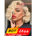 YOOWIGS Europe 613 Blonde Human Hair Short Bob Lace Frontal Wig Natural Wavy Side Parting RY220