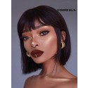 YOOWIGS Royal Film HD Lace Front Human Hair Wigs with Baby Hair Short Bob with Bangs Brazilian Remy Hair Pre Plucked Hairline Bleached Knots ZY021