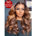 YOOWIGS Grade 12A Indian Remy Virgin Human Hair Wigs Ombre Brown 5x5 HD Film Lace Closure Wigs Color Hair Style Body Wave Bleached Knots YLC3
