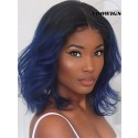 YOOWIGS Royal Film HD Lace Pre Plucked Ombre Dark Blue Color Bob Human Hair Wigs With Baby Hair Straight Brazilian 360 Lace Frontal Remy Hair Short Bob Wigs LJ028