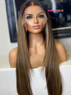 YOOWIGS Silky Straight HD Full Lace Wig Bleached Knots Human Hair Wigs RY014