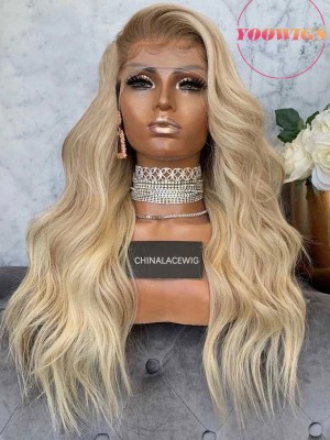YOOWIGS 100% Virgin Human Hair Transparent Lace Ombre 613 Ash Blonde Body Wave 13x4 Lace Frontal Wig RY11