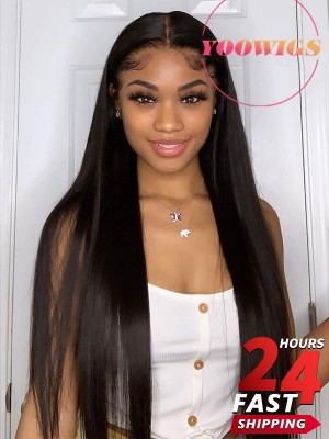 Yoowigs HD Full Lace Wig Human Hair Straight Natural Looking Pre Plucked Deep Parting 13x6 HD Lace Frontal Wig Bleached Knots Glueless LJ022