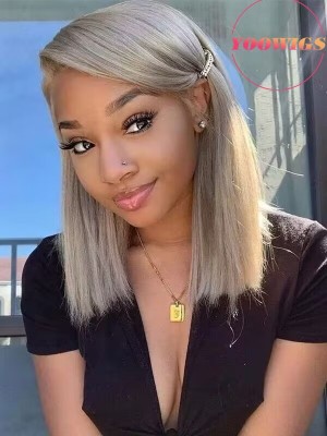 YOOWIGS Royal Film HD Lace 13x4 Glueless Lace Front Human Hair Wigs Ash Blonde Short Bob Pre Plucked bleached invisible knots Wigs RY069