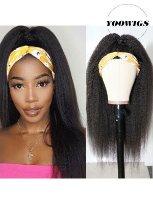 YOOWIGS Kinky Straight Human Hair Wig Glueless None Lace Front Head Band Wig Brizilian Hair Machine Made Headband Wig for Black Women HW8