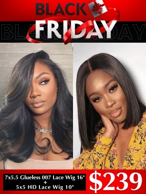 YOOWIGS Black Friday Best Deal Combo Sale 2 Wigs HD Film Lace Front Wigs Glueless 007 Lace Wig Human Hair Wigs Pre Plucked Pre Bleached YVS19