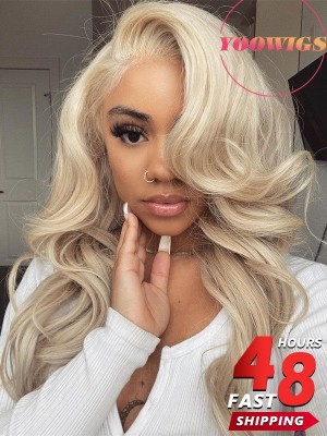 YOOWIGS Europe Human Hair Ash 613 Blonde 13x4 Lace Frontal Wig Sally Wave Pre Bleached Natural Hairline CS017