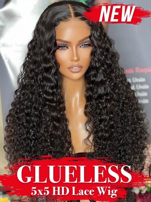 Yoowigs Glueless 5x5 HD Lace Wig Deep Curly Wavy Human Hair Lace Front Wig No Glue RY156