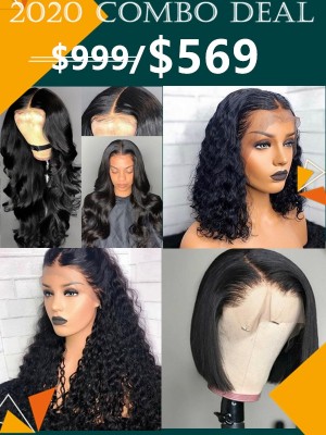 YOOWIGS 4 Wigs Combo Deal Brazilian Virgin Lace Frontal Wigs with Full Lace Wigs 100% unprocess human hair wigs can be color YVS18