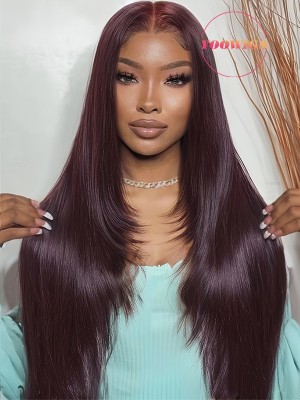 YOOWIGS Layered straight New purple human hair wig Pre-bleached knots  RY076