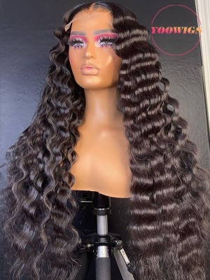 YOOWIGS  Flowy Bohemian Curly 8×6 Lace Glueless Mid Part Long Wig 100% Human Hair YL14