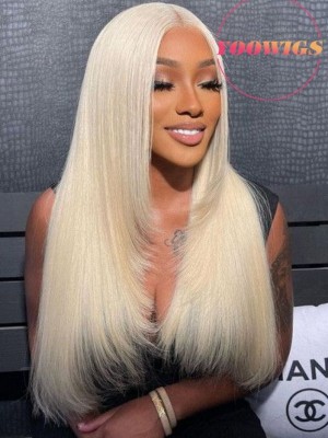 YOOWIGS 13x6 Deep Parting Blonde Layered Hair Wig Straight Natural 613 Blonde Lace Front Wig With Layers Human Hair RY246