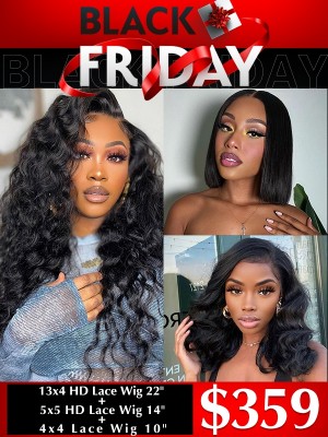 YOOWIGS Black Friday Best Deal 3 Wigs Combo Deal Brazilian Virgin Human Hair HD Lace Frontal Wigs Natural Black Glueless Bleached Knots YVS18