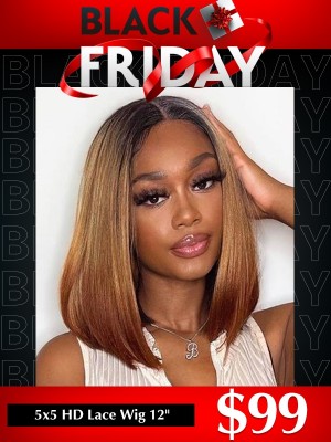 YOOWIGS Black Friday Best Deal 5x5 HD Lace Front Wig Human Hair Short Bob Wig Glueless Pre plucked Bleacked Knots  BLS12