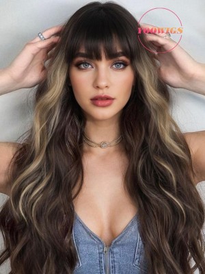 YOOWIGS Highlght with bangs 13x6 Lace Front Human Hair Wig Pre Plucked RY078