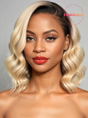 YOOWIG Europe Virgin Human Hair 613 Blonde Wavy Short Bob Wig 13x4 Lace Frontal Wig RY13