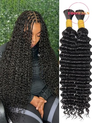  YOOWIGS Braiding Hair for Boho Braids Bohemian Deep Wave Bulk 100% Human Hair B02