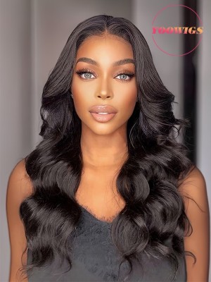 Yoowigs 100% Human Hair Body Wave Natural Black Lace Front Wig Bleached Knots RY240US (US Stock – No Tariffs)