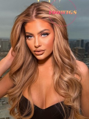 YOOWIGS Custom Wig 100% Virgin Human Hair Ash Brown Blonde Color HD Full Lace Wig Body Wave Long Hairstyles RY228