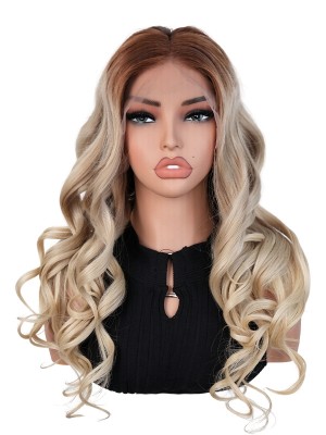 Black Friday Sale 13x4 Transparent Lace Front Human Hair Wig Ombre Light Ash Blonde With Brown Root Body Wave Wig YC05