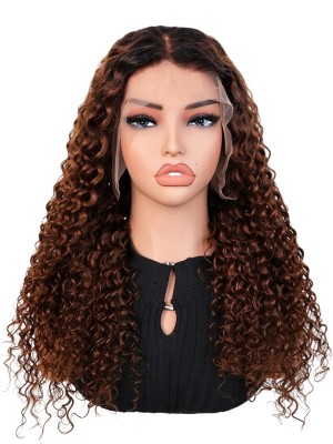 Black Friday Sale 13x6 HD Lace Front Human Hair Wig Chocolate Brown Ombre Curly Wig YC02
