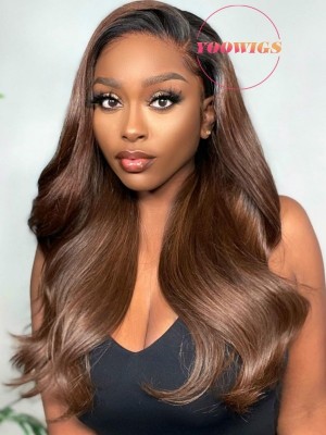 YOOWIGS Ombre Brown Color Body Wave 13x4 HD Lace Frontal Human Hair Wigs Pre Plucked Pre Bleached Wig BLS5