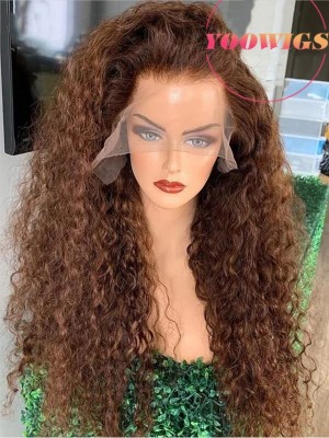 YOOWIGS Royal Film HD Lace New Arrival Deep Curly Color #6 Fashion Glueless Lace Front Human Hair Wigs Preplucked Invisible Knots LJ090