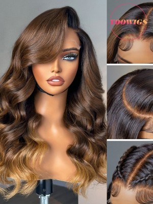 YOOWIGS  Glueless Wig Ombre Brown Loose Body Wave 8x6 Closure HD Lace Pre Plucked & Bleached Ready to Go YL23