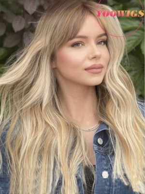 YOOWIGS Europe Human Hair Ombre Blonde Highlight Full Lace Wig Natural Wavy RY176