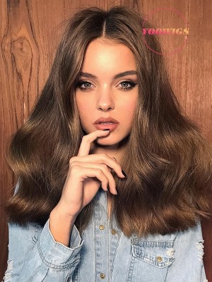 YOOWIGS Light Brown HD Lace Frontal Human Hair Wigs Bleached Knots Wig with Baby Hair RY02