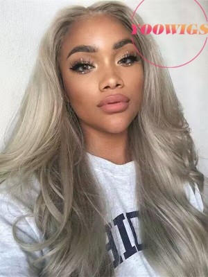 YOOWIGS Royal Film HD Lace Light Grey 13x4 Lace Front Human Hair Wigs with Baby Hair Pre-Plucked Hairline Remy Brazilian Hair Straight Glueless LJ031
