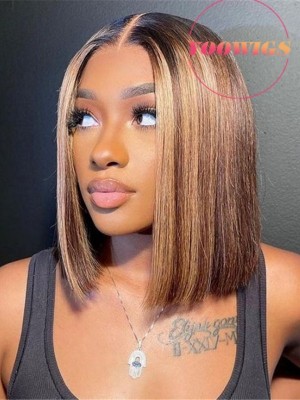 YOOWIGS Best Deal Hot Style Ombre Highlight Color 7x5.5 Glueless 007 Lace Wig Short Bob Hair Cut Lace Front Human Hair Wigs Glueless Preplucked YLC6